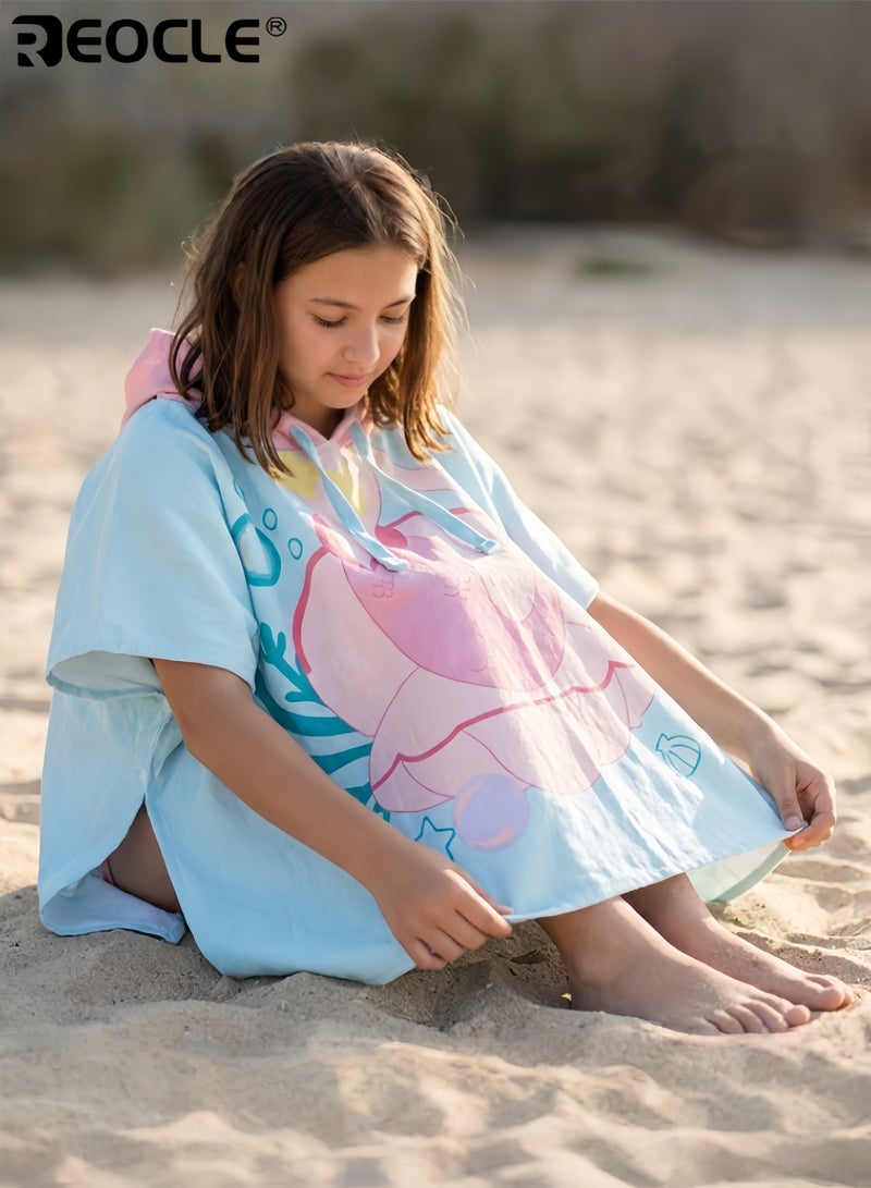 ريوكل مِنشَفَة شاطئ للأطفال بغطاء للرأس بتصميم كرتوني ونسيج ناعم شديد الامتصاص - لفافة منشفة حمام السباحة للأطفال الصغار بغطاء للرأس للسباحة والاستحمام - Image 5